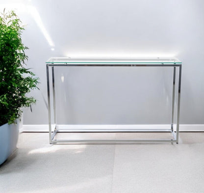 47" Clear and Silver Glass Frame Console Table