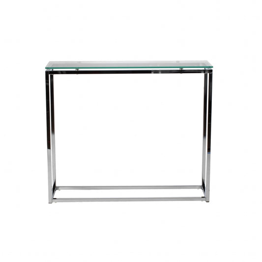 36" Clear and Silver Glass Sled Console Table