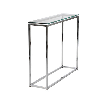 36" Clear and Silver Glass Sled Console Table