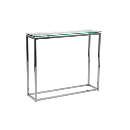 36" Clear and Silver Glass Sled Console Table