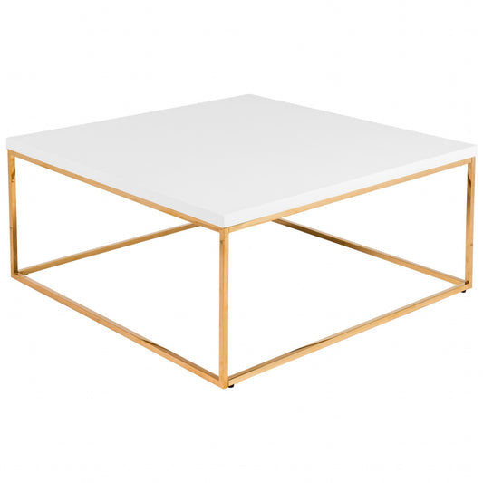 Table basse carrée en métal blanc et doré de 35 po