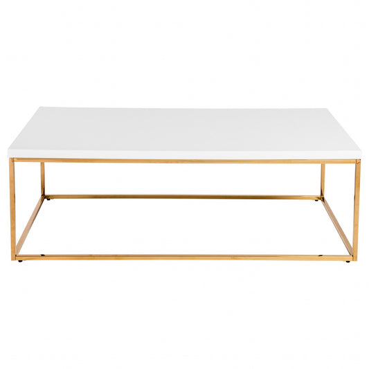 Table basse en métal blanc et doré de 47 po