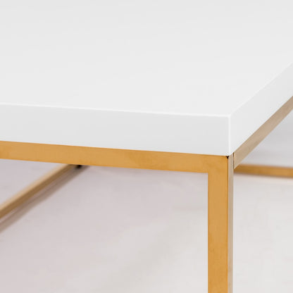 Table basse en métal blanc et doré de 47 po