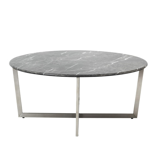 Table basse ronde en faux marbre noir et argent de 36 po