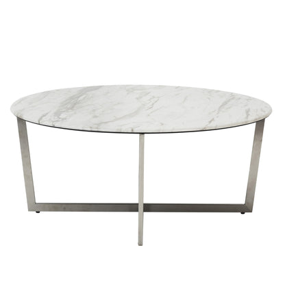 Table basse ronde en métal blanc et argent de 36 po