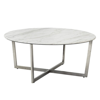 Table basse ronde en métal blanc et argent de 36 po