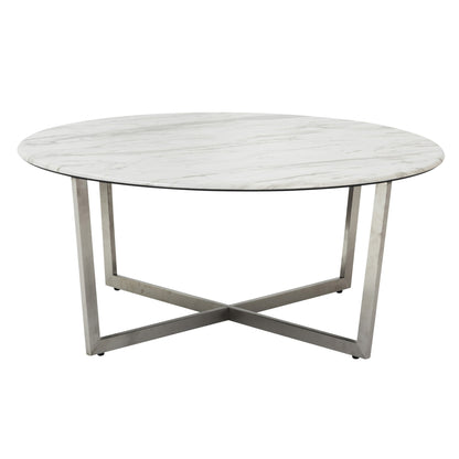 Table basse ronde en métal blanc et argent de 36 po