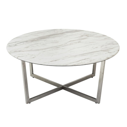 Table basse ronde en métal blanc et argent de 36 po