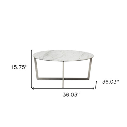 Table basse ronde en métal blanc et argent de 36 po