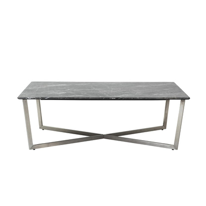 Table basse rectangulaire en faux marbre noir et argent de 47 po