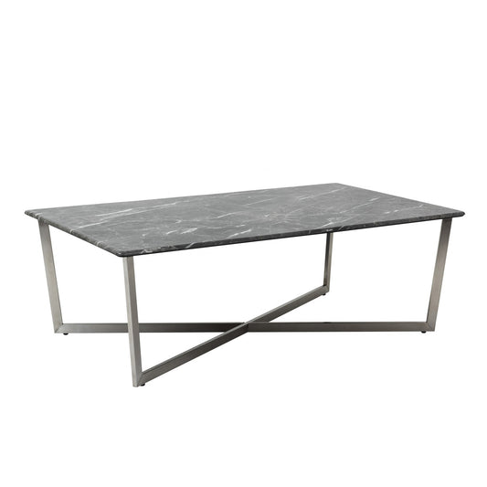 Table basse rectangulaire en faux marbre noir et argent de 47 po