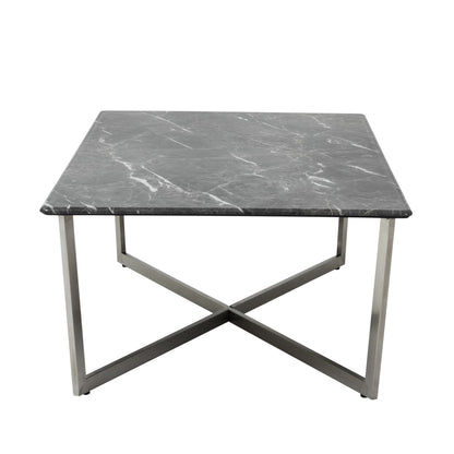 Table basse rectangulaire en faux marbre noir et argent de 47 po