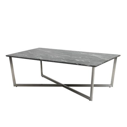 Table basse rectangulaire en faux marbre noir et argent de 47 po