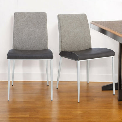 Set of Two Light Gray And Silver Upholstered Fabric Dining Side Chairs