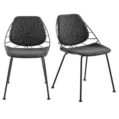 Set of Two Leaf Dark Gray Fabric and Black Dining Chairs