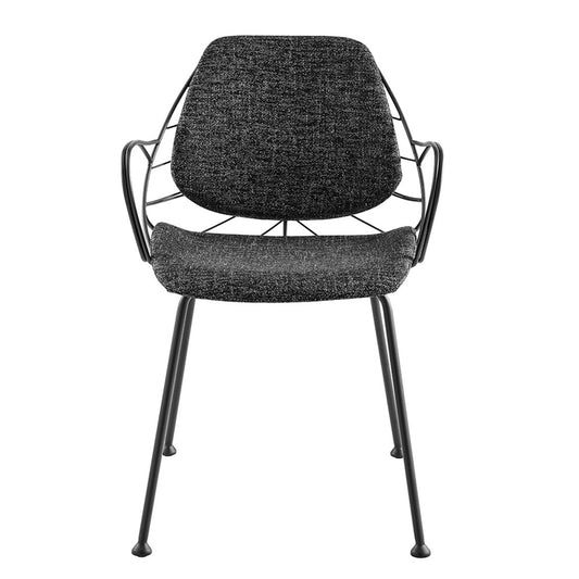 Ensemble de deux fauteuils de salle à manger en tissu gris foncé et noir