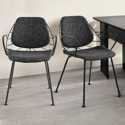 Ensemble de deux fauteuils de salle à manger en tissu gris foncé et noir