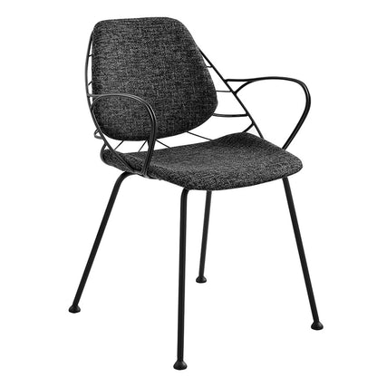 Ensemble de deux fauteuils de salle à manger en tissu gris foncé et noir