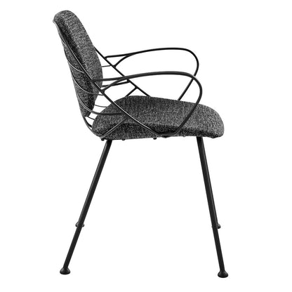 Ensemble de deux fauteuils de salle à manger en tissu gris foncé et noir