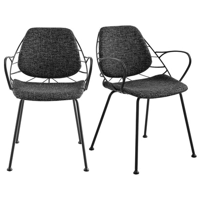 Ensemble de deux fauteuils de salle à manger en tissu gris foncé et noir