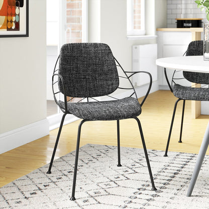 Ensemble de deux fauteuils de salle à manger en tissu gris foncé et noir