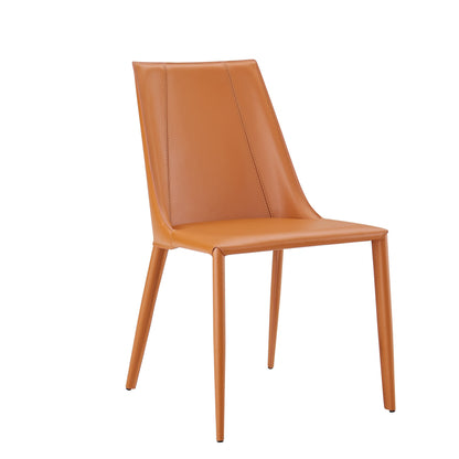 Chaise de salle à manger en cuir rembourrée couleur terre cuite