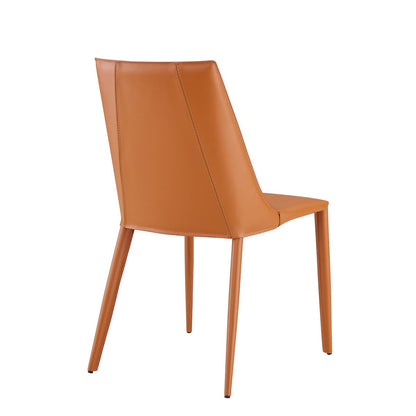 Chaise de salle à manger en cuir rembourrée couleur terre cuite