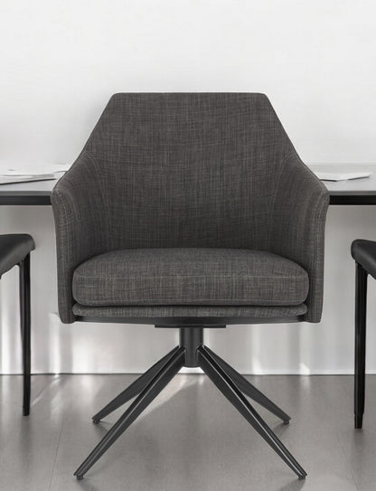 Chaise de salle à manger en tissu rembourré gris foncé et noir