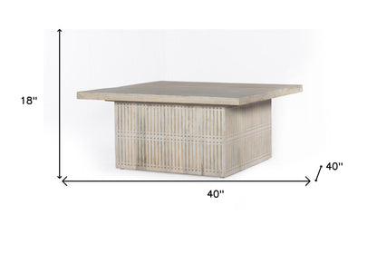 Table basse de rangement en bois sculpté rustique délavé gris