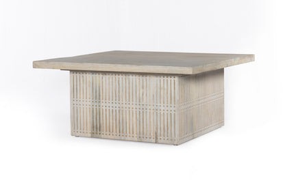 Table basse de rangement en bois sculpté rustique délavé gris