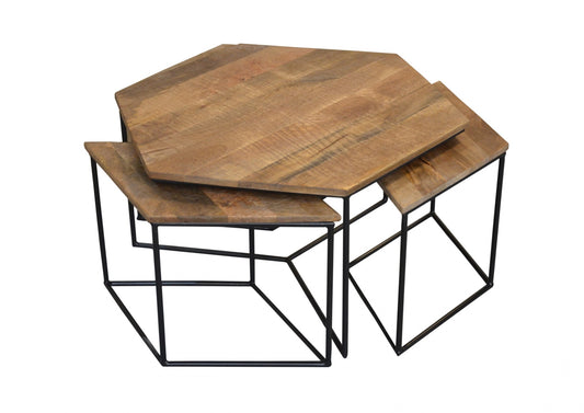 Lot de 4 tables basses géométriques en bois