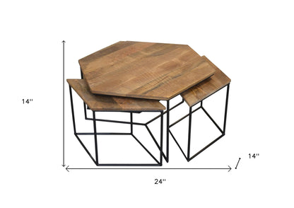 Lot de 4 tables basses géométriques en bois