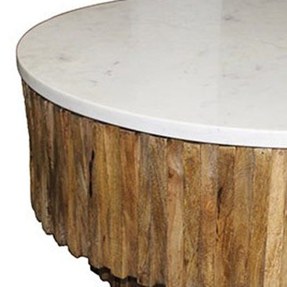 Table basse ronde avec plateau en marbre et bandes de bois