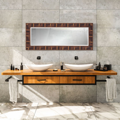 Miroir mural en bois synthétique brun rustique et riche