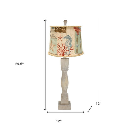 Lampe de table standard taupe de 30 po avec abat-jour bleu