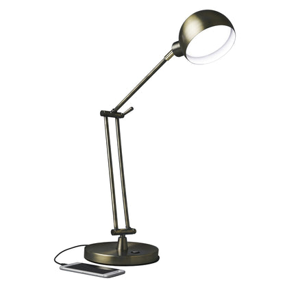 Lampe de bureau réglable à LED en laiton satiné brillant