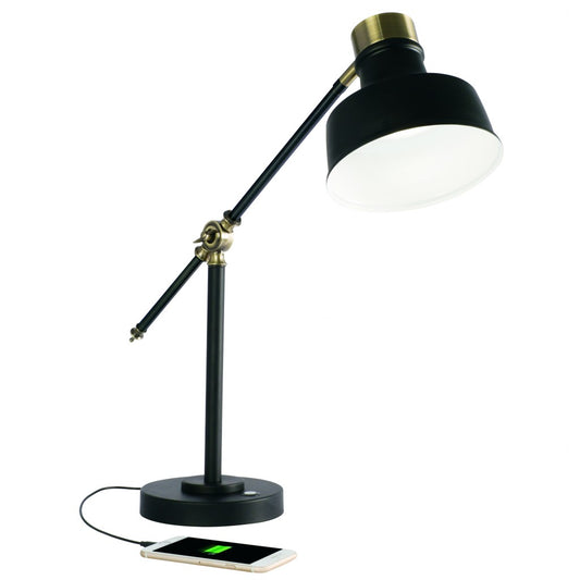 Lampe de bureau réglable à LED en laiton vieilli et noir mat