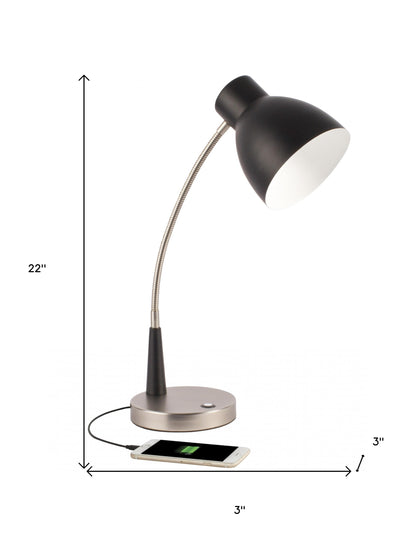 Lampe de bureau réglable à LED noire mate et argentée