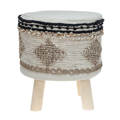 Pouf rond abstrait en jute beige et marron de 16 po