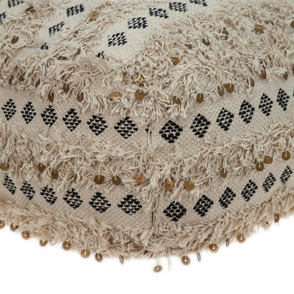 22" Beige Cotton Blend Abstract Pouf Ottoman