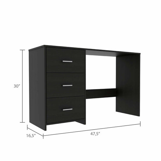 Bureau d'ordinateur noir de 48 po avec trois tiroirs