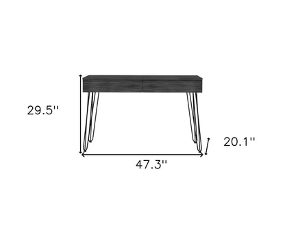 Bureau d'ordinateur gris et noir de 47 po avec deux tiroirs