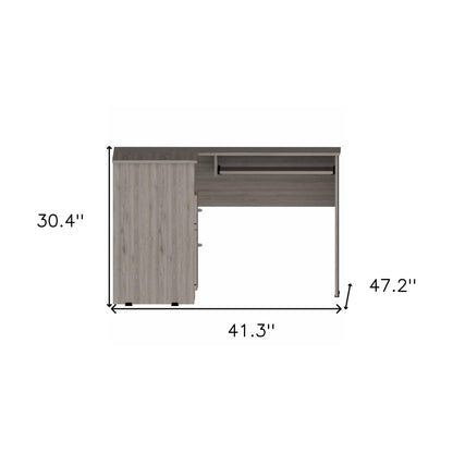 Bureau d'ordinateur en L gris clair de 41 po avec deux tiroirs