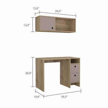 Bureau d'ordinateur taupe de 39 po avec deux armoires et deux tiroirs