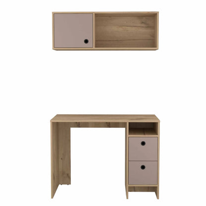 Bureau d'ordinateur taupe de 39 po avec deux armoires et deux tiroirs