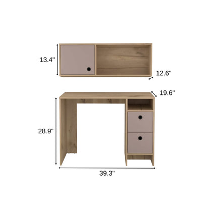 Bureau d'ordinateur taupe de 39 po avec deux armoires et deux tiroirs