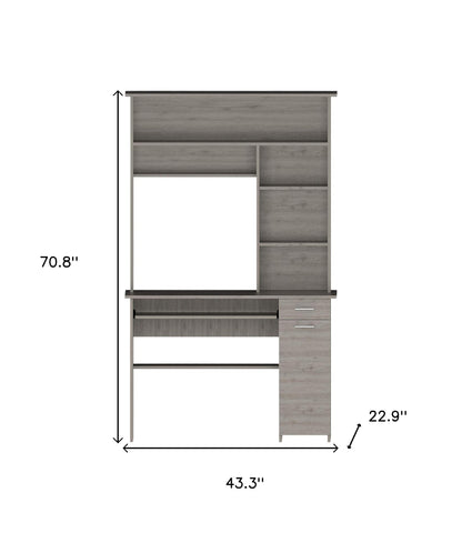 Bureau d'ordinateur gris clair de 43 po avec huche