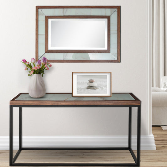 59" Brown White and Black Genuine Marble Frame Console Table