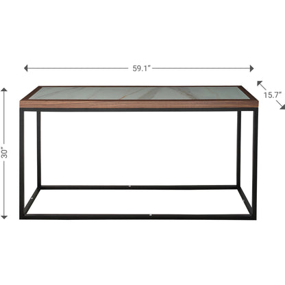 59" Brown White and Black Genuine Marble Frame Console Table