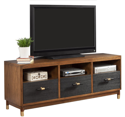 61" Brown and Black Solid Wood Open Shelving TV Stand